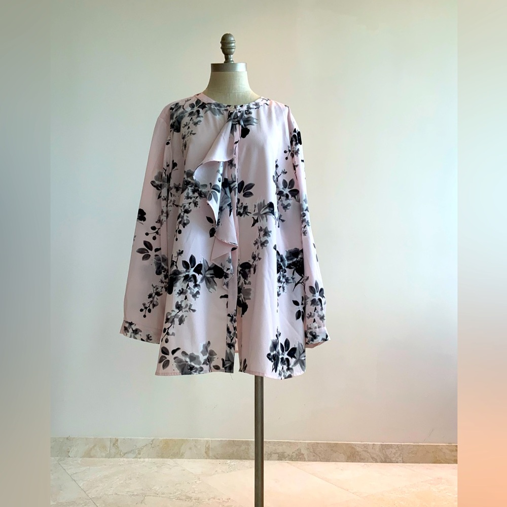 Charter Club Pink and Black Floral Blouse
